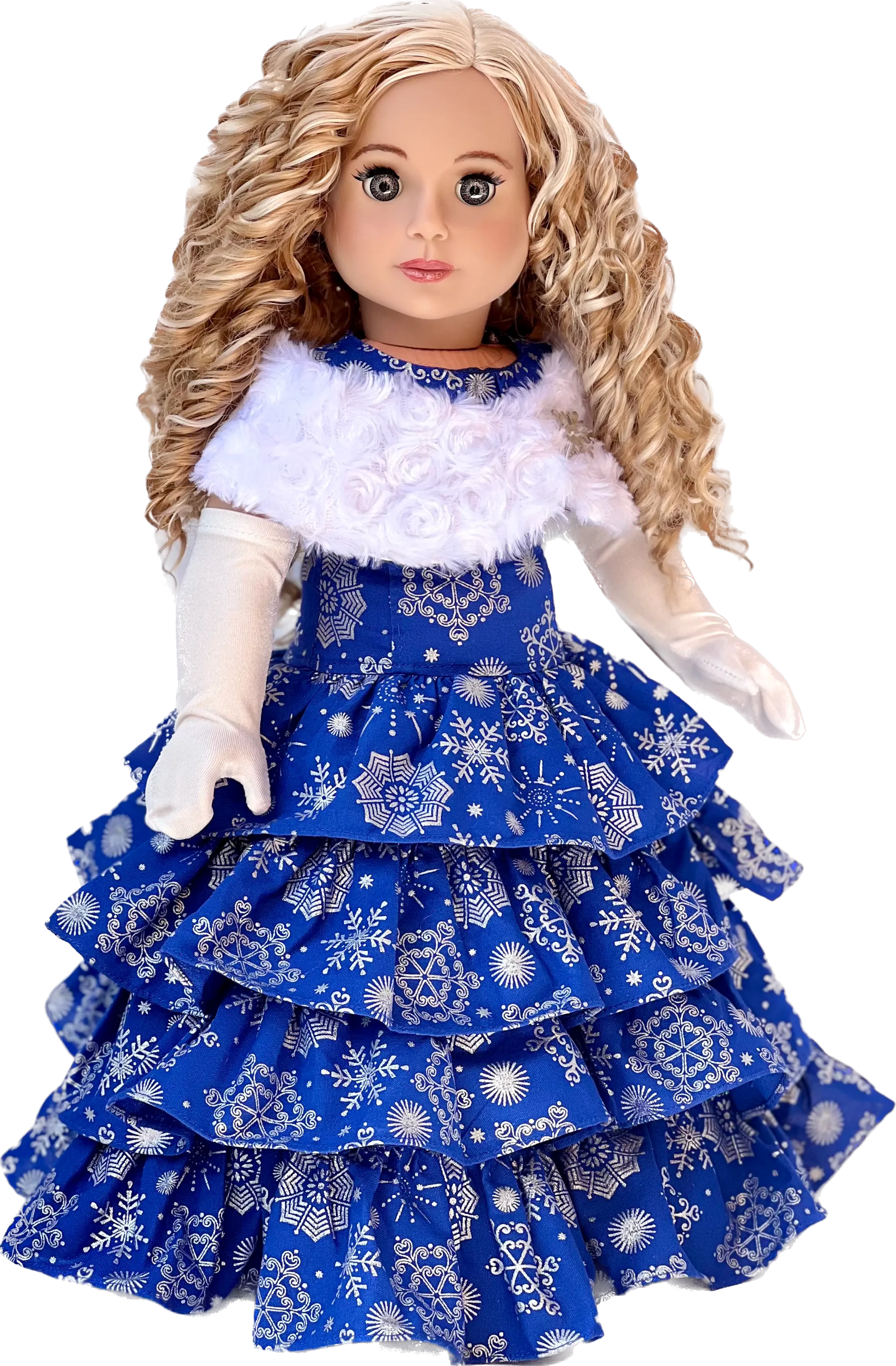 Silver Snowflake - 18 inch Doll Blue Gown with White Stole and Long Gloves