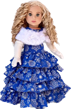 Silver Snowflake - 18 inch Doll Blue Gown with White Stole and Long Gloves