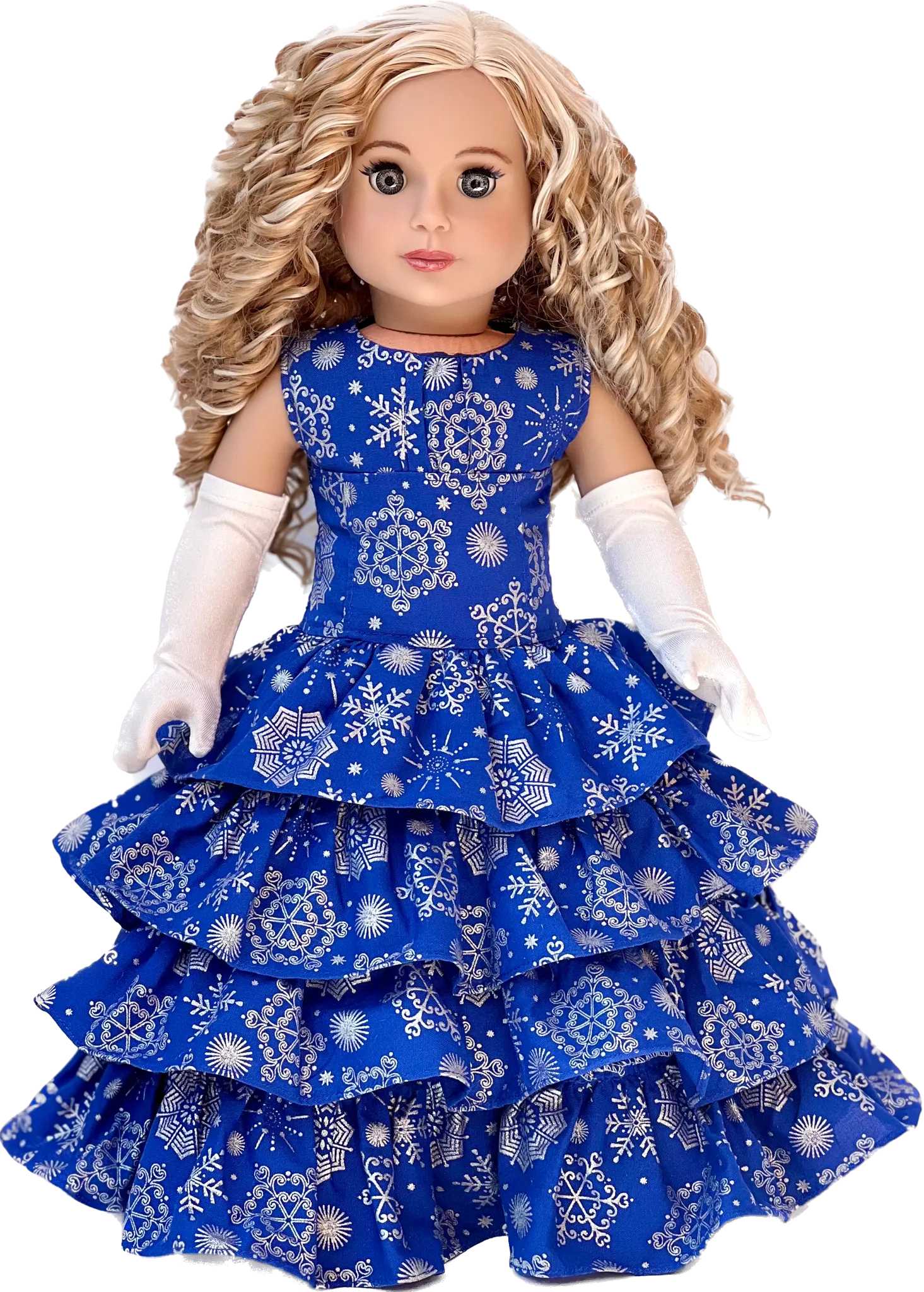 Silver Snowflake - 18 inch Doll Blue Gown with White Stole and Long Gloves