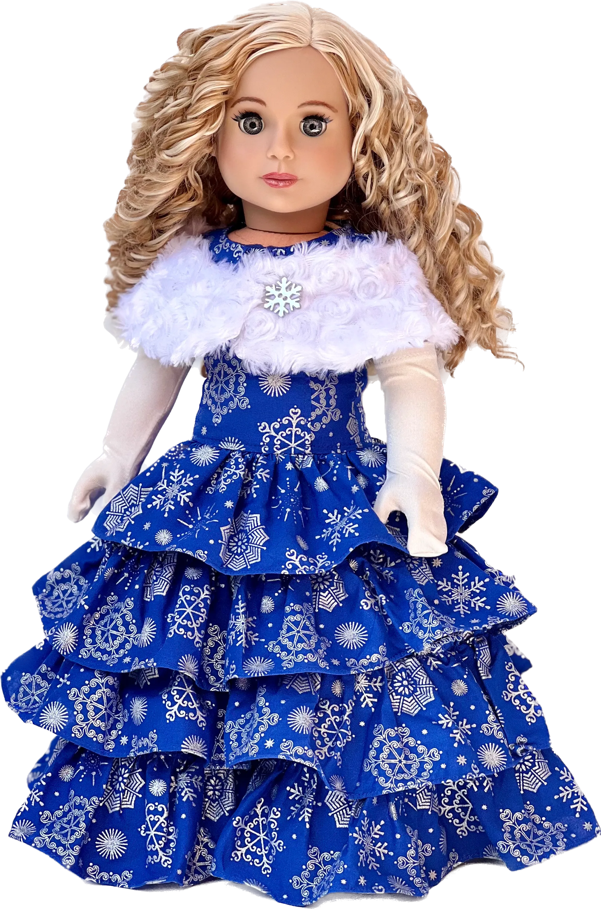 Silver Snowflake - 18 inch Doll Blue Gown with White Stole and Long Gloves