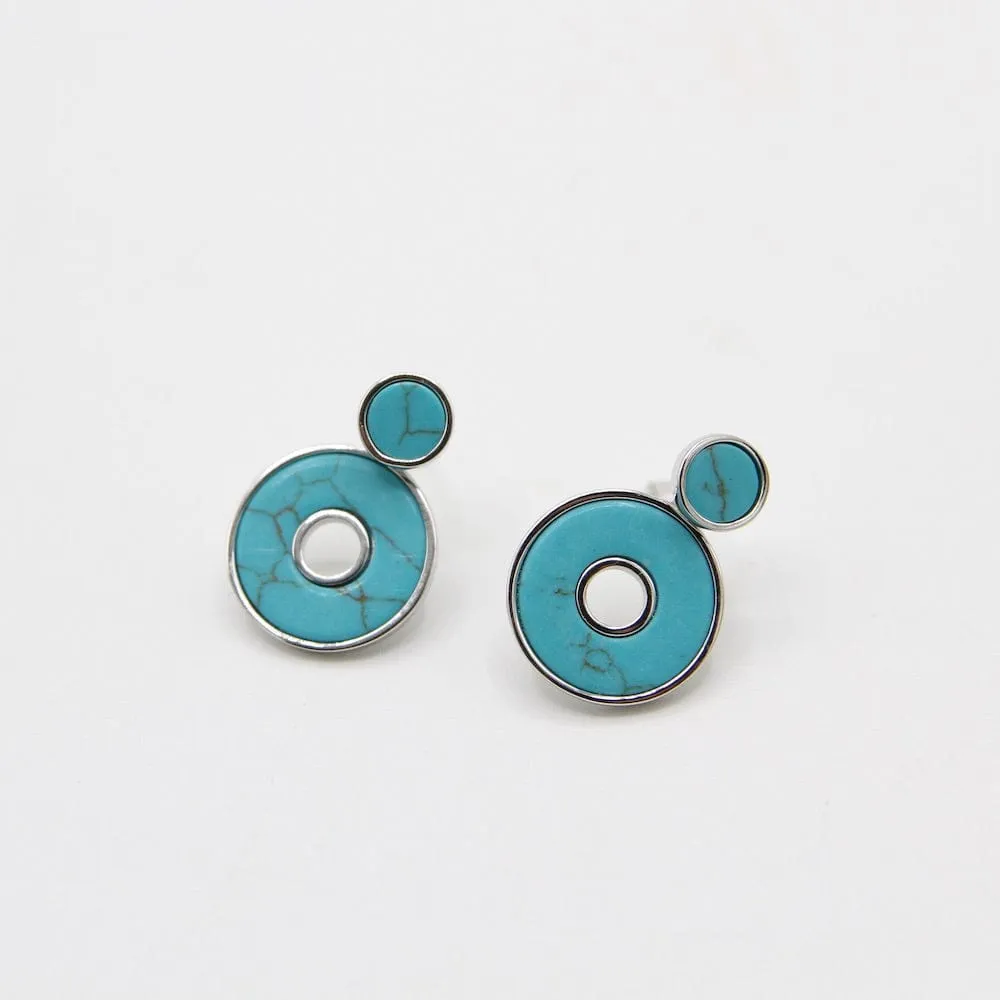 Silver Turquoise Disc Ear Jackets