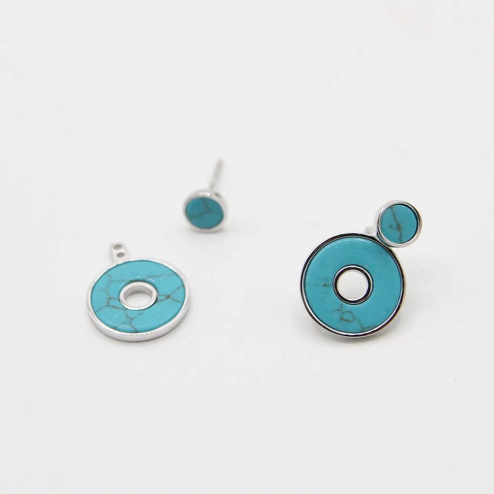 Silver Turquoise Disc Ear Jackets