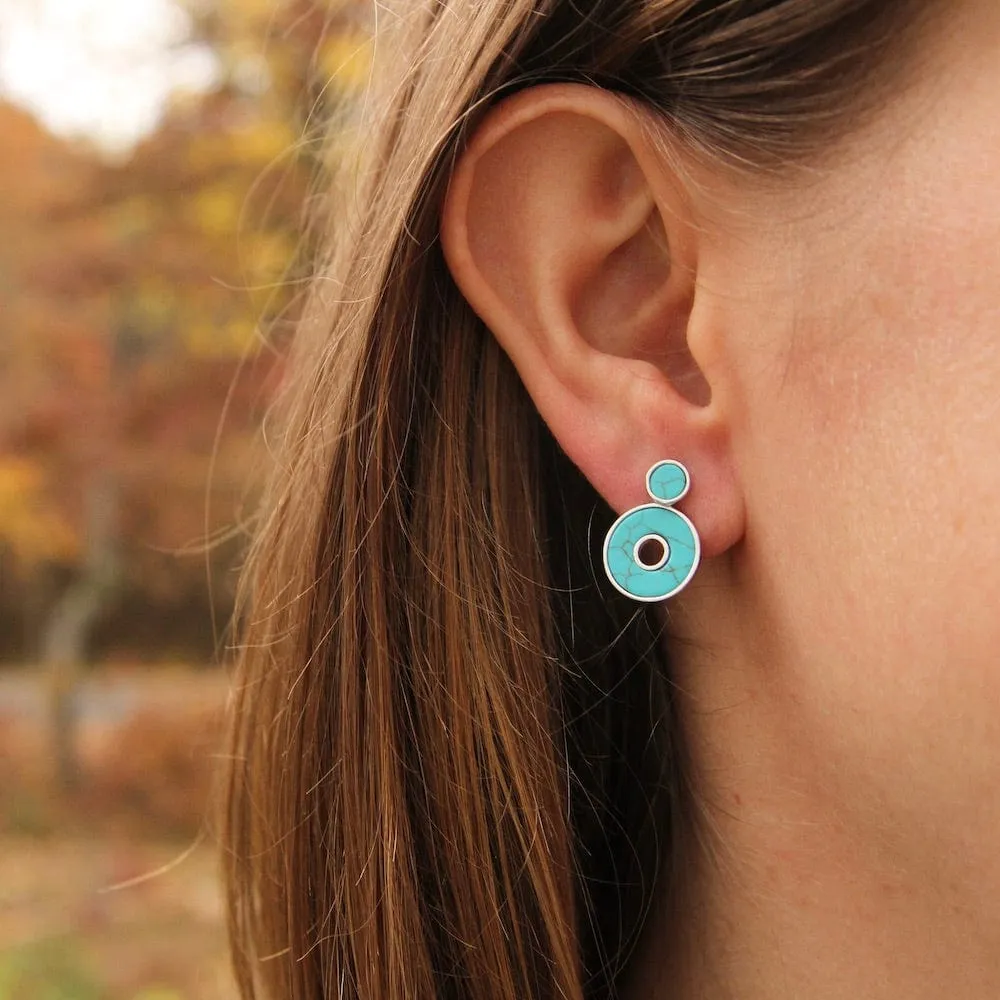 Silver Turquoise Disc Ear Jackets