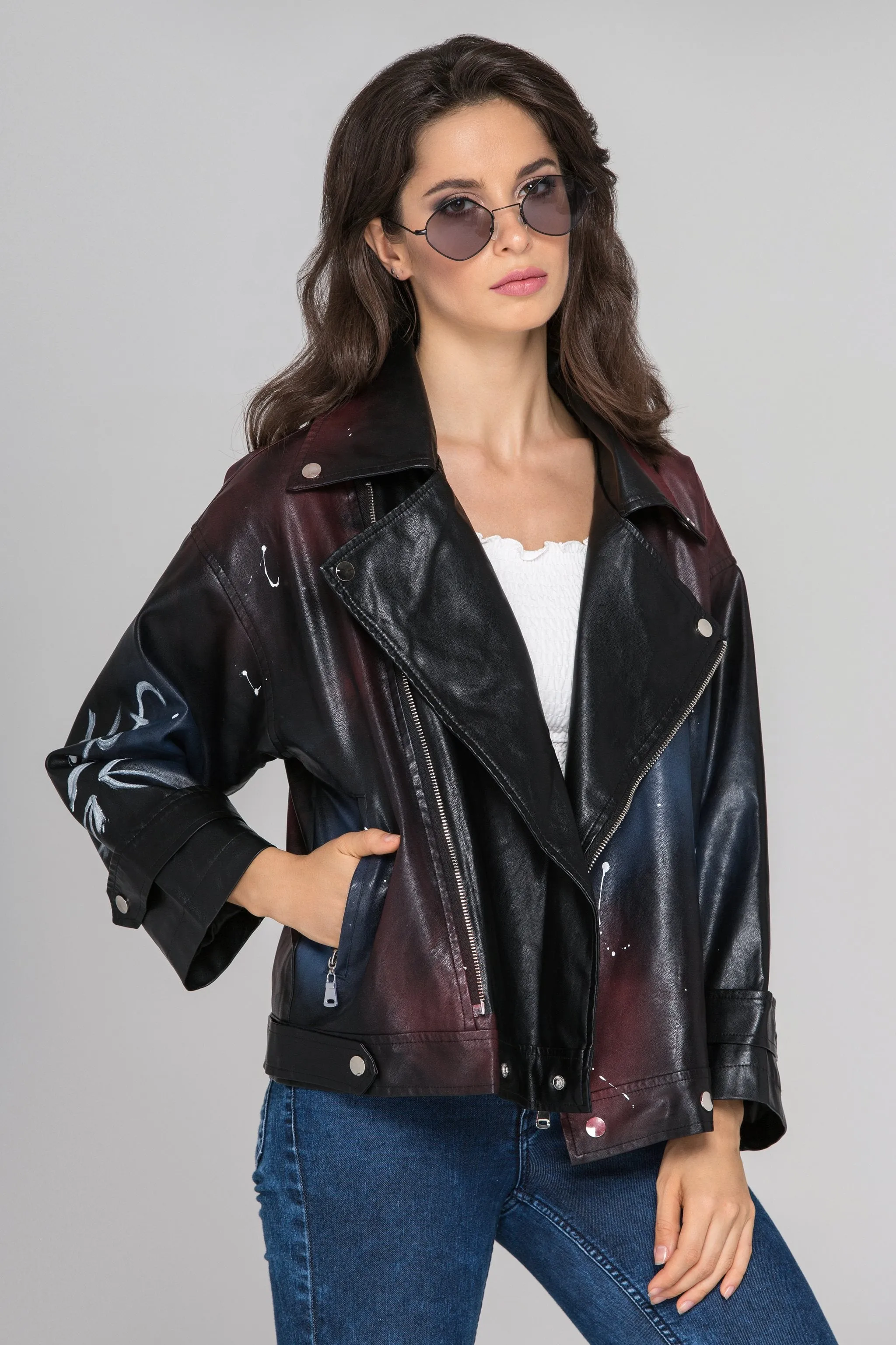 Spray Painted Faux Leather Jacket