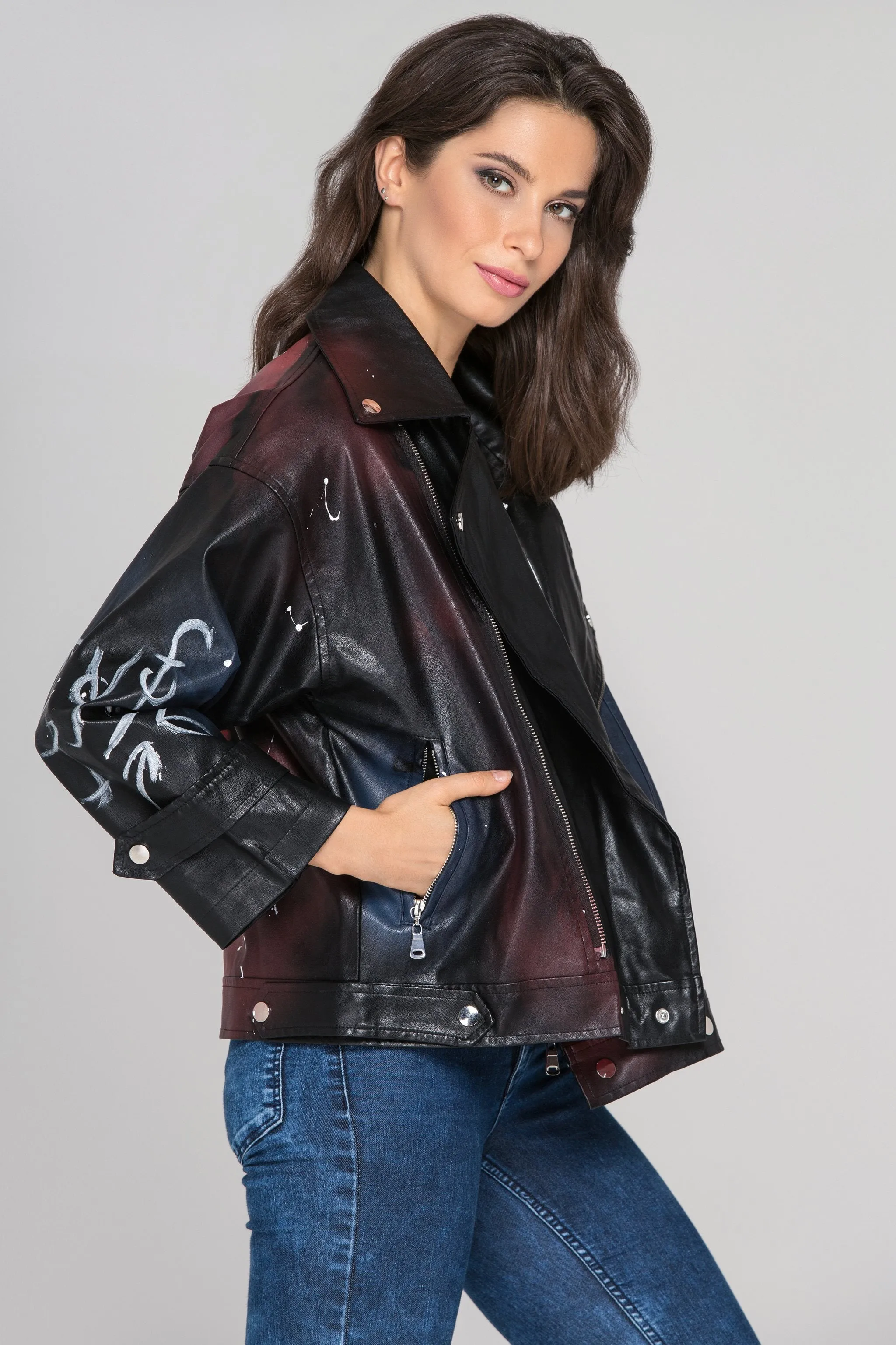 Spray Painted Faux Leather Jacket