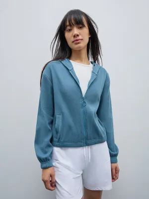 Studiofit Teal Waffle Textured Cotton Jacket