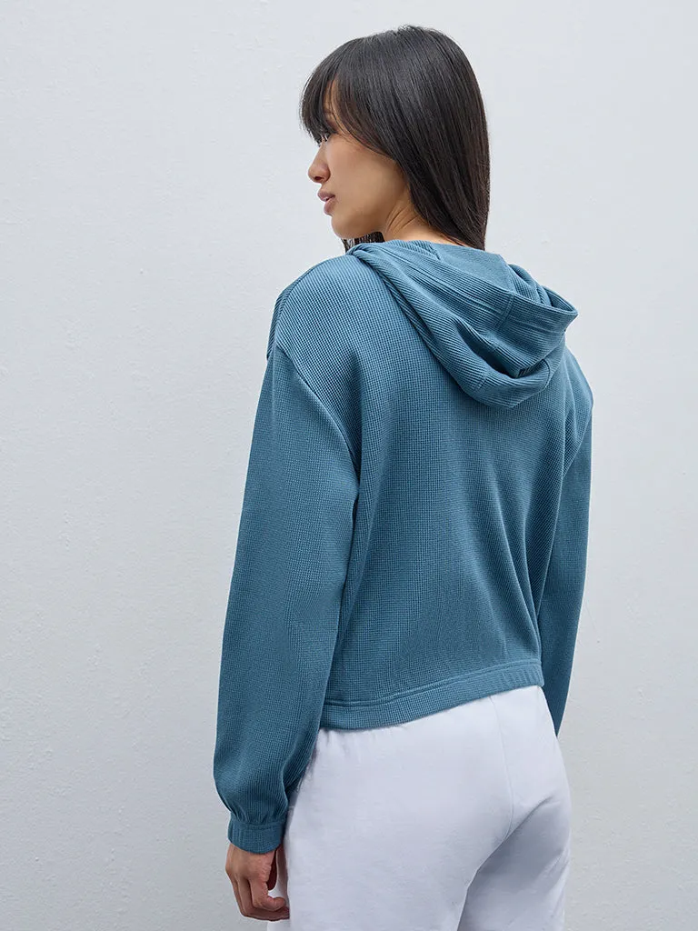 Studiofit Teal Waffle Textured Cotton Jacket