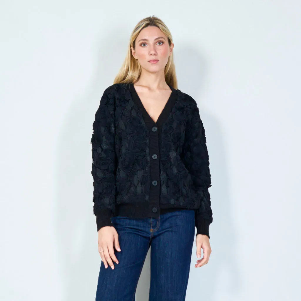 Textured floral applique cardigan wholesale