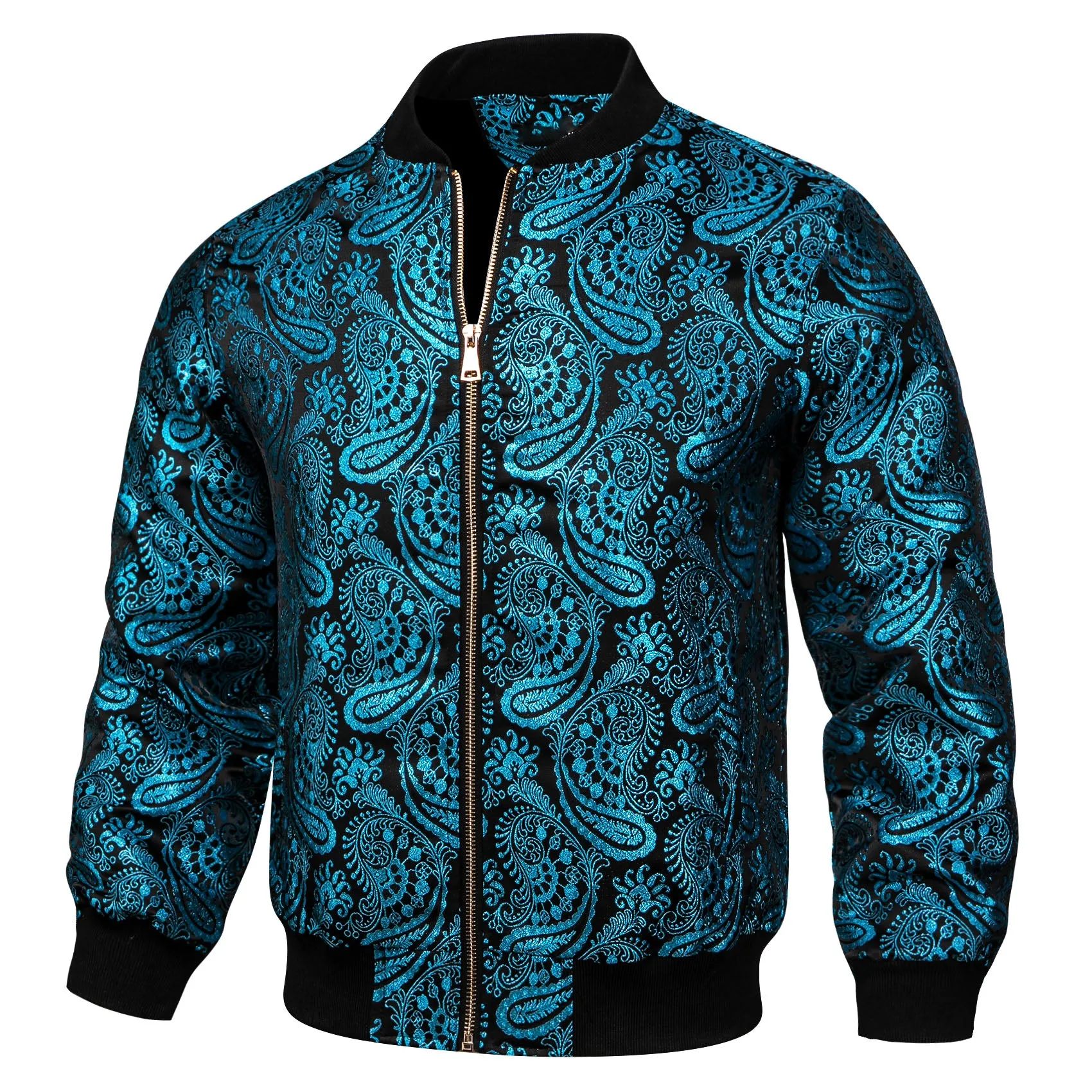 Ties2you Zipper Jacket Teal Blue Paisley Thin Jacket for Mens