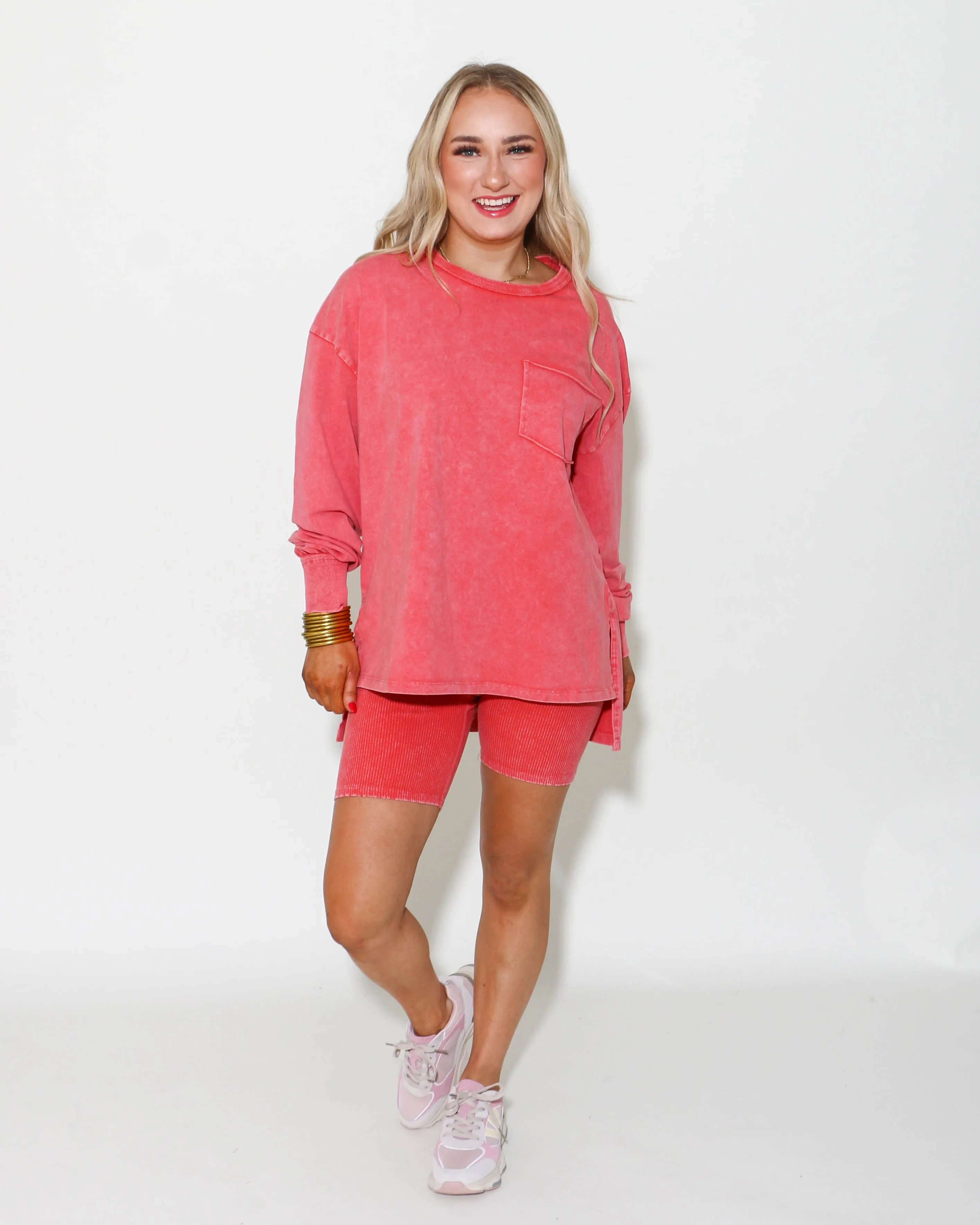 Top & Rib Bike Shorts Set in Tomato