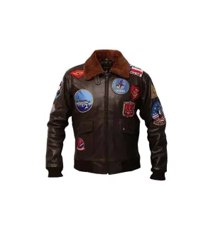 Top Gun Aviator Bomber Leather Brown Jacket Men