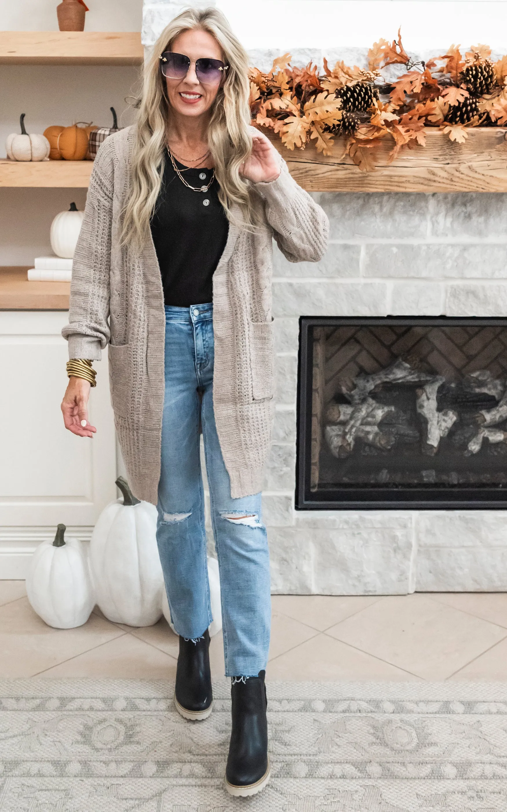 Twist Knitted Long Cozy Cardigan - Taupe - Final Sale