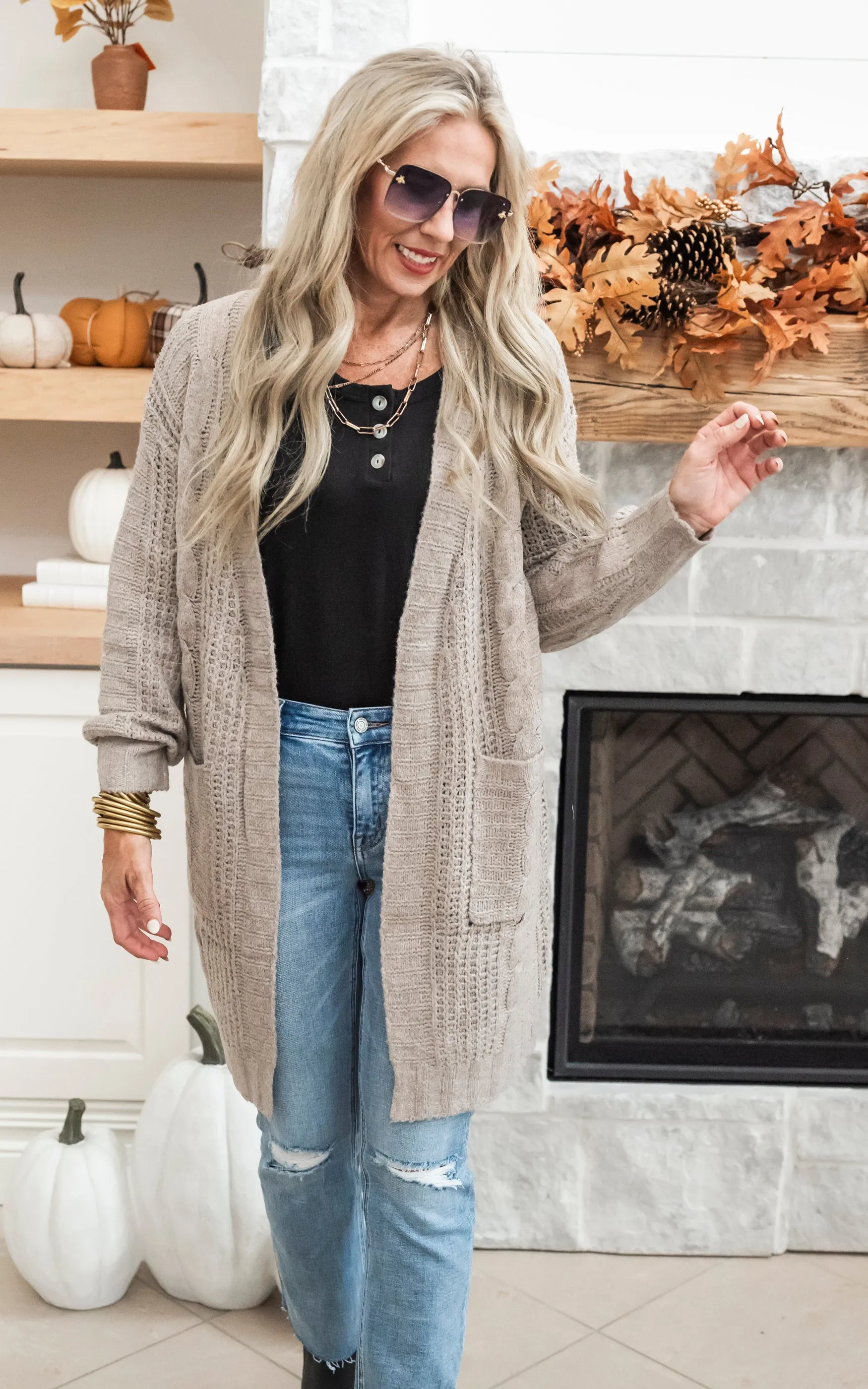 Twist Knitted Long Cozy Cardigan - Taupe - Final Sale