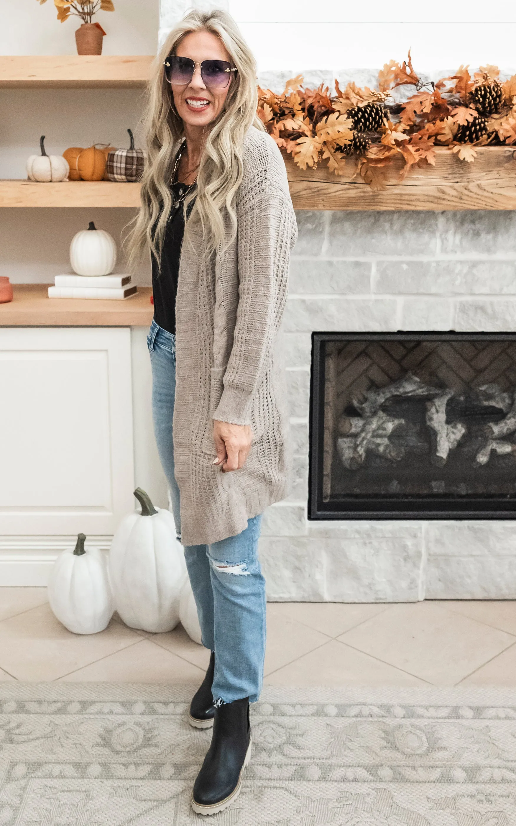 Twist Knitted Long Cozy Cardigan - Taupe - Final Sale