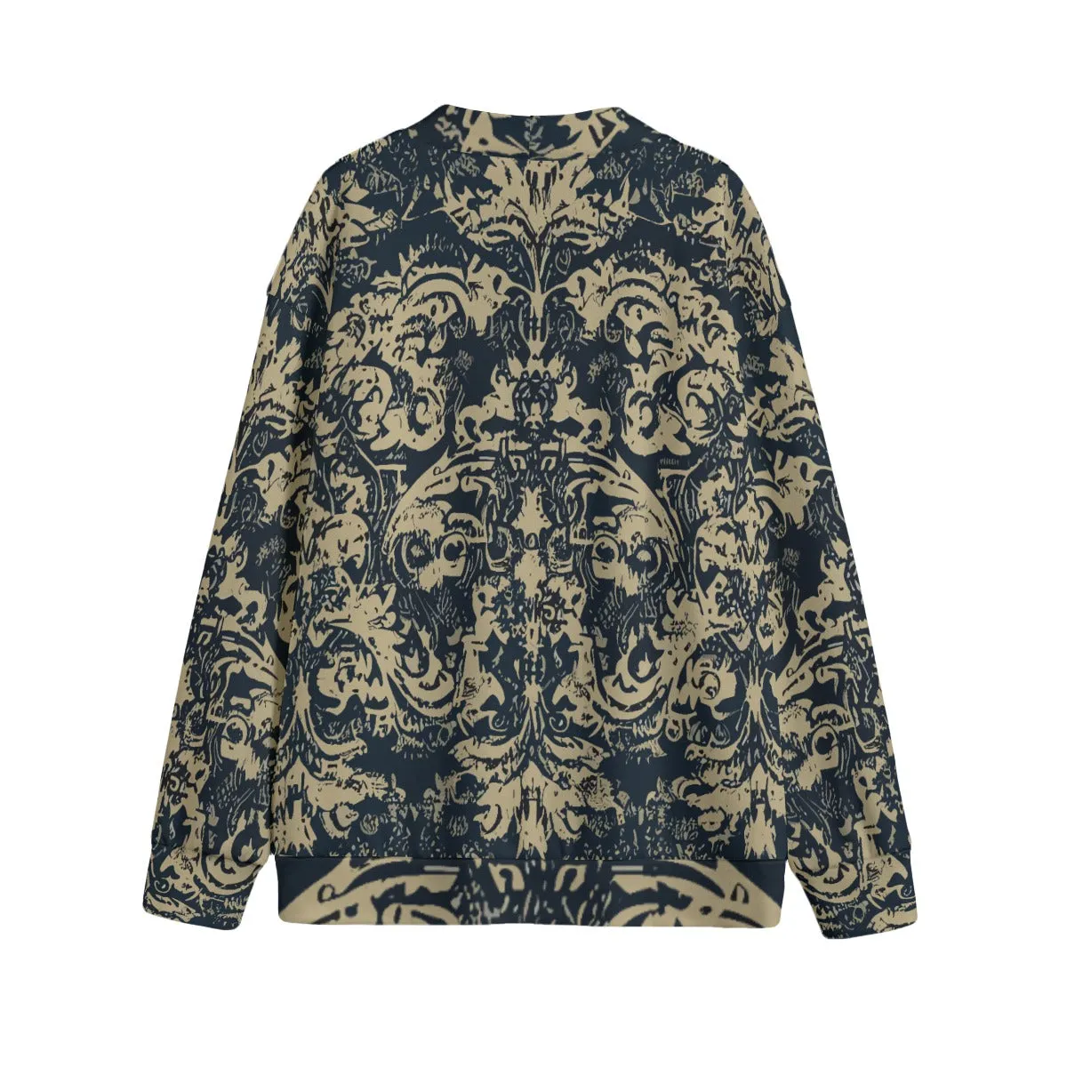 Vampire Art Grunge Damask in Black & Beige Unisex V-neck Knitted Fleece Cardigan With Button Closure