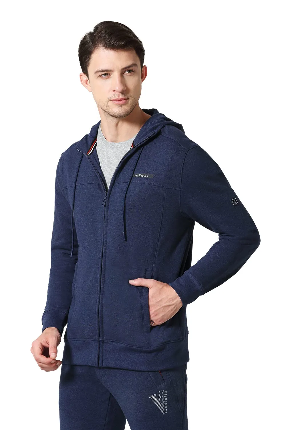 Van Heusen Men Athleisure Smart Tech Hoodie - Easy Stain Release, Anti Stat, Ultra Soft_80004_Blue Melange_S