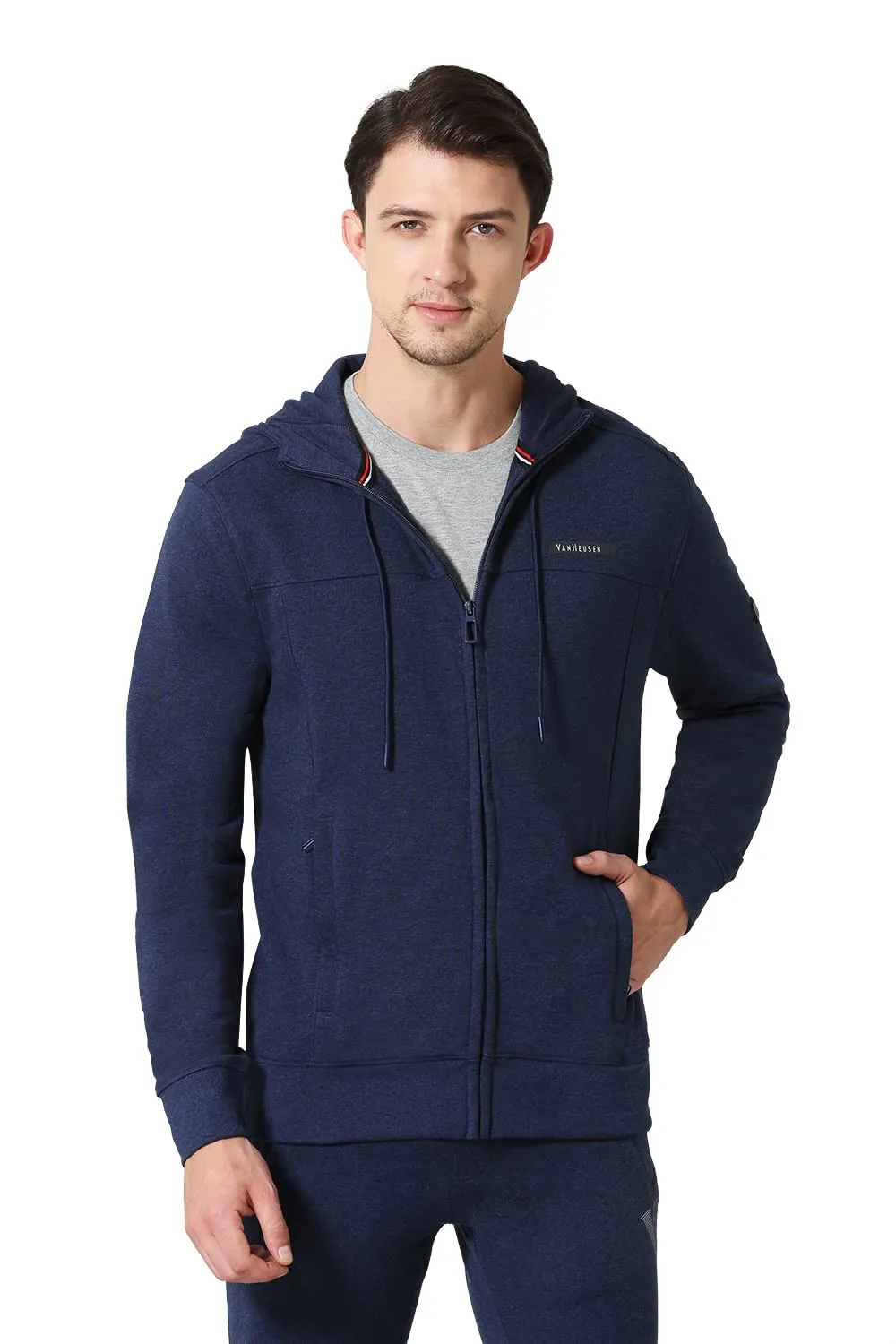 Van Heusen Men Athleisure Smart Tech Hoodie - Easy Stain Release, Anti Stat, Ultra Soft_80004_Blue Melange_S