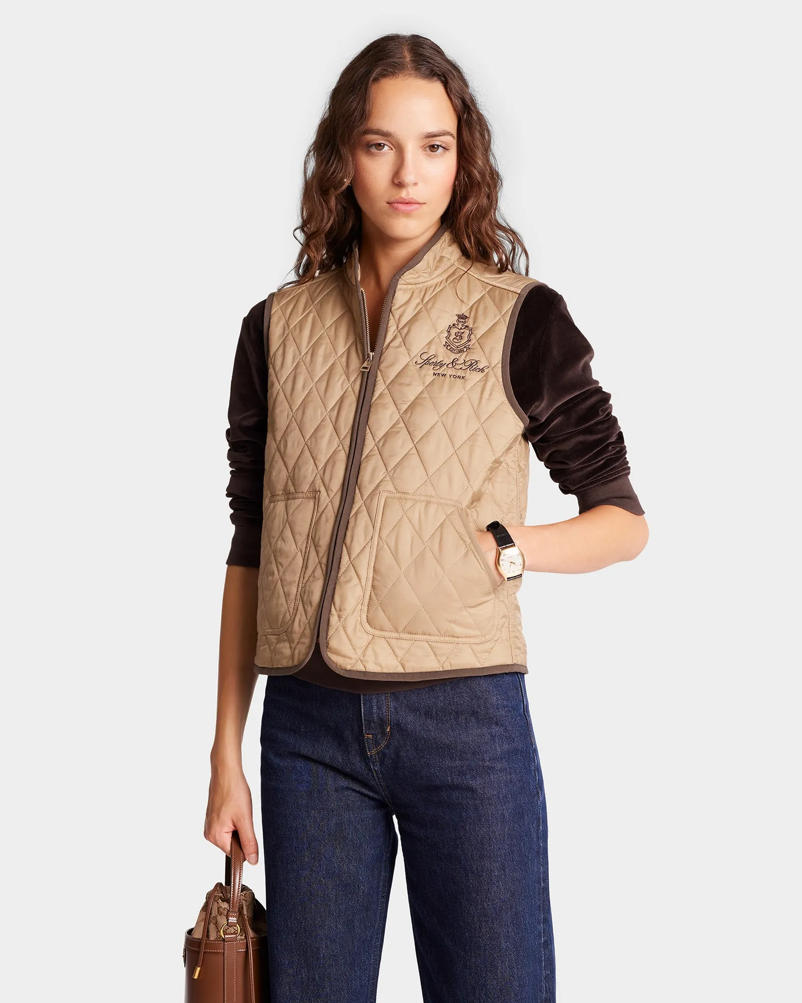 Vendome Quilted Riding Vest - Beige/Chocolate