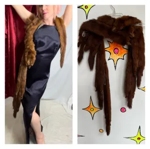 Vintage 30s 40s 50s | Brown Mink Fur Pelts Stole Scarf Wrap Boa