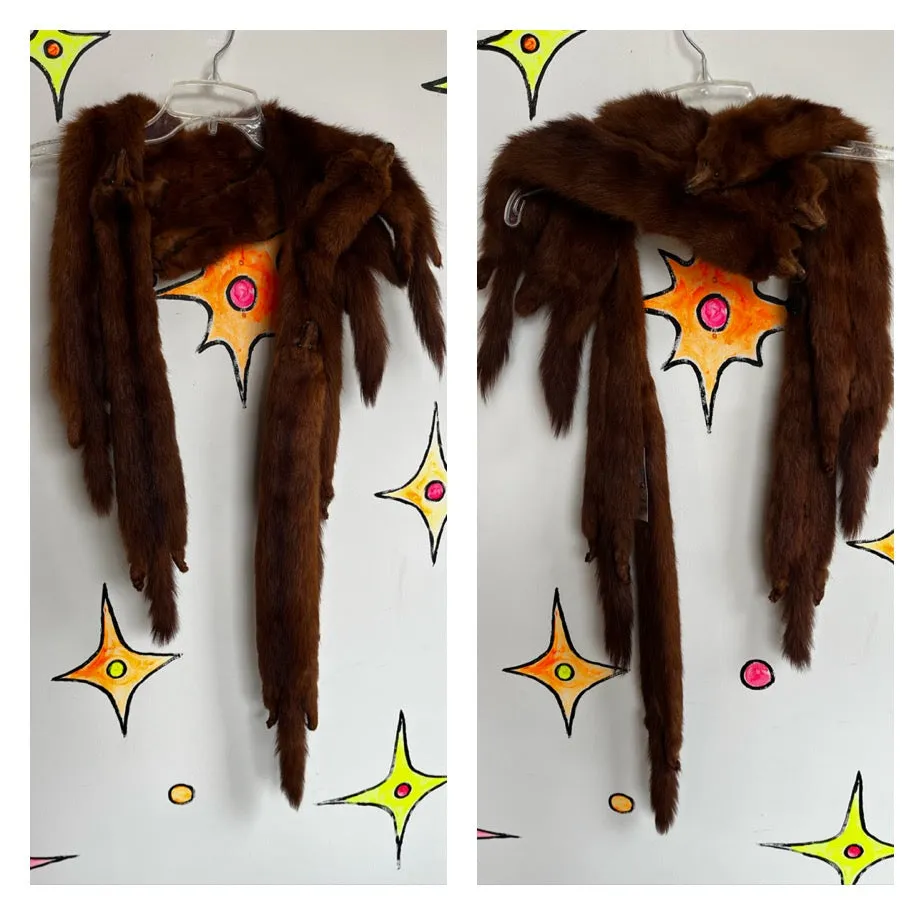 Vintage 30s 40s 50s | Brown Mink Fur Pelts Stole Scarf Wrap Boa