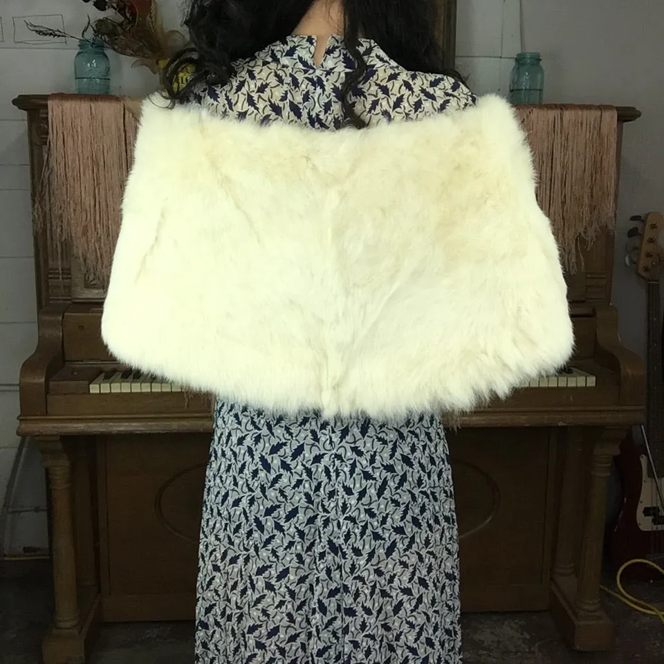 Vintage 50s | White Rabbit Fur Stole Capelet Cape Wrap