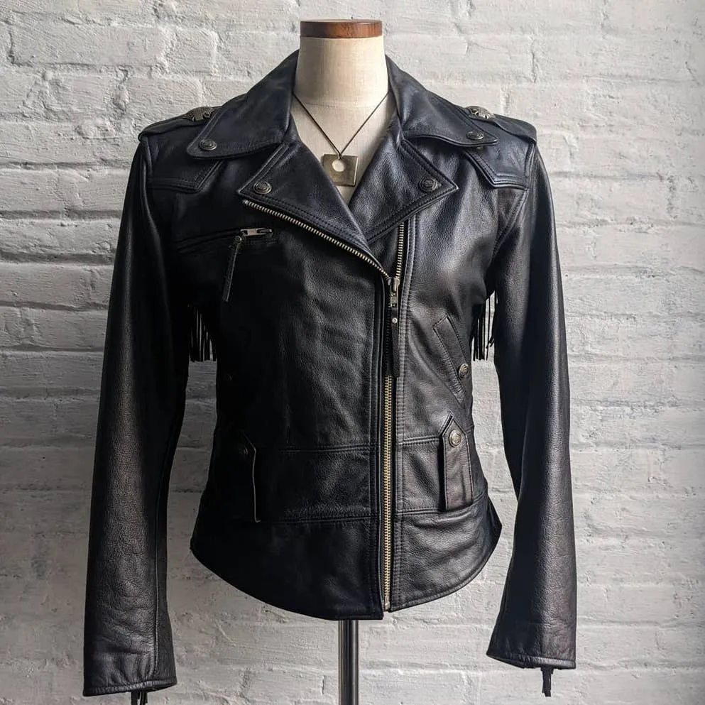 Vintage Genuine Leather Moto Jacket 90's Harley Davidson Fringe Biker Jacket