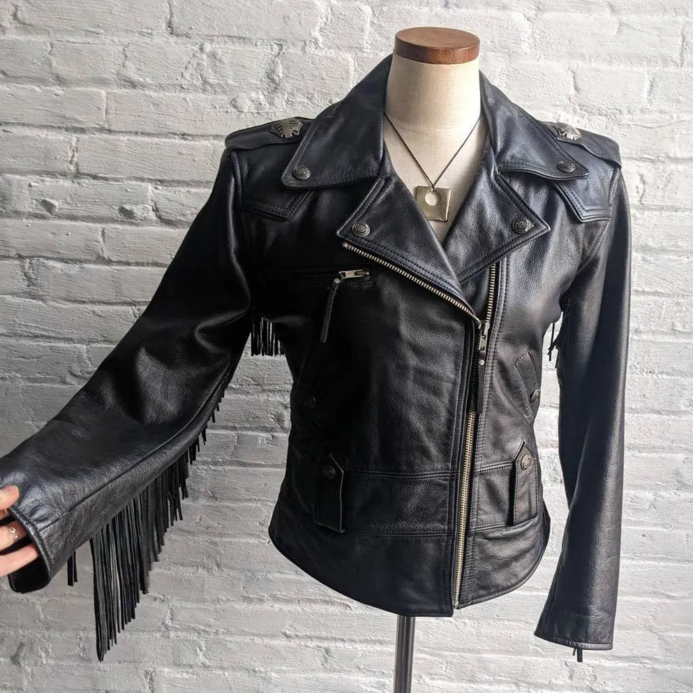 Vintage Genuine Leather Moto Jacket 90's Harley Davidson Fringe Biker Jacket