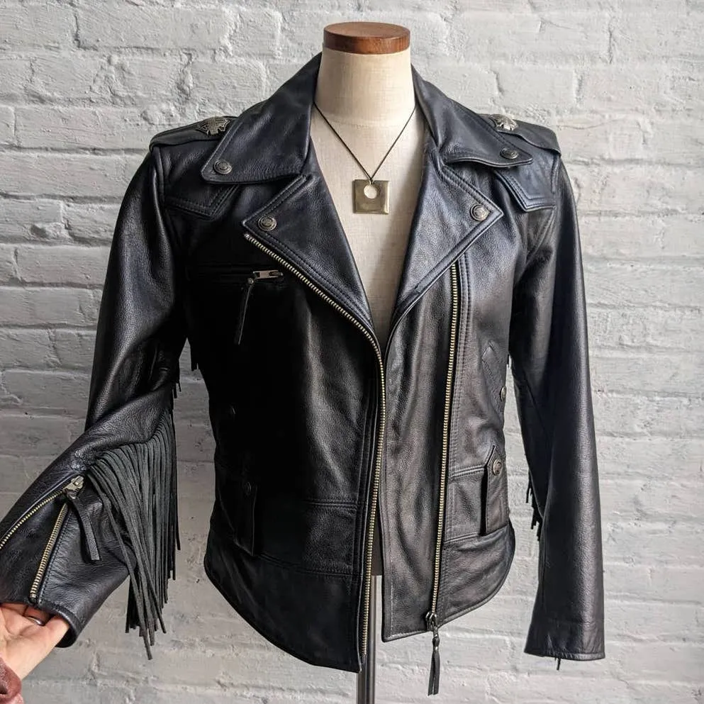 Vintage Genuine Leather Moto Jacket 90's Harley Davidson Fringe Biker Jacket