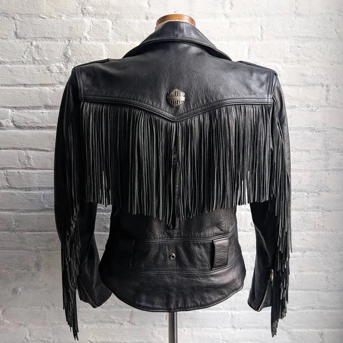 Vintage Genuine Leather Moto Jacket 90's Harley Davidson Fringe Biker Jacket