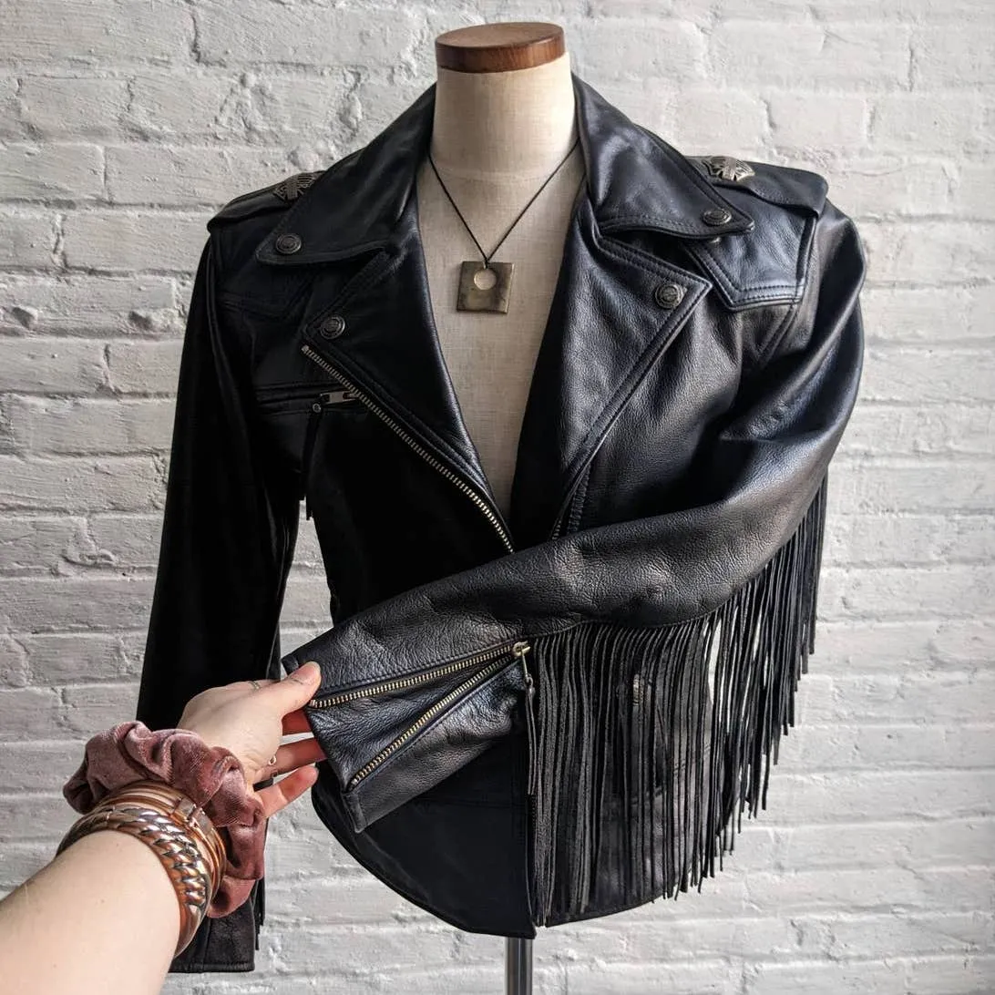 Vintage Genuine Leather Moto Jacket 90's Harley Davidson Fringe Biker Jacket