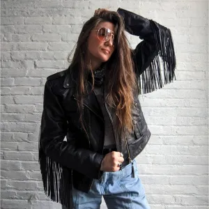 Vintage Genuine Leather Moto Jacket 90's Harley Davidson Fringe Biker Jacket