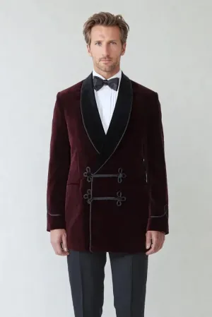 Wine Velvet Smoking Jacket For Mens Velvet Smoking Coats Evening Wear Coat Stylish Velvet Wedding Jacket