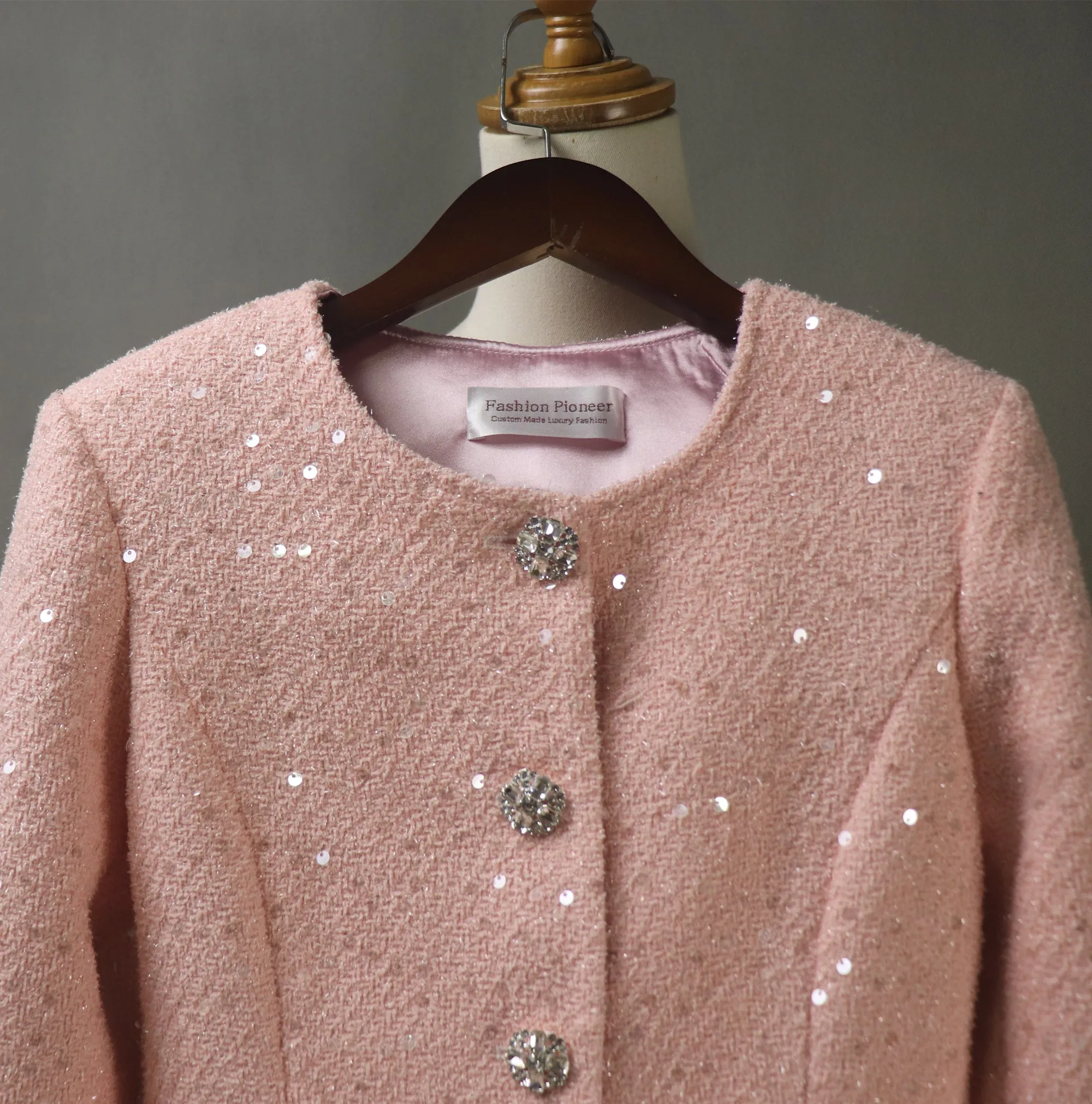 Women Pink Sequinned Jacket  With Faux Fur Trim