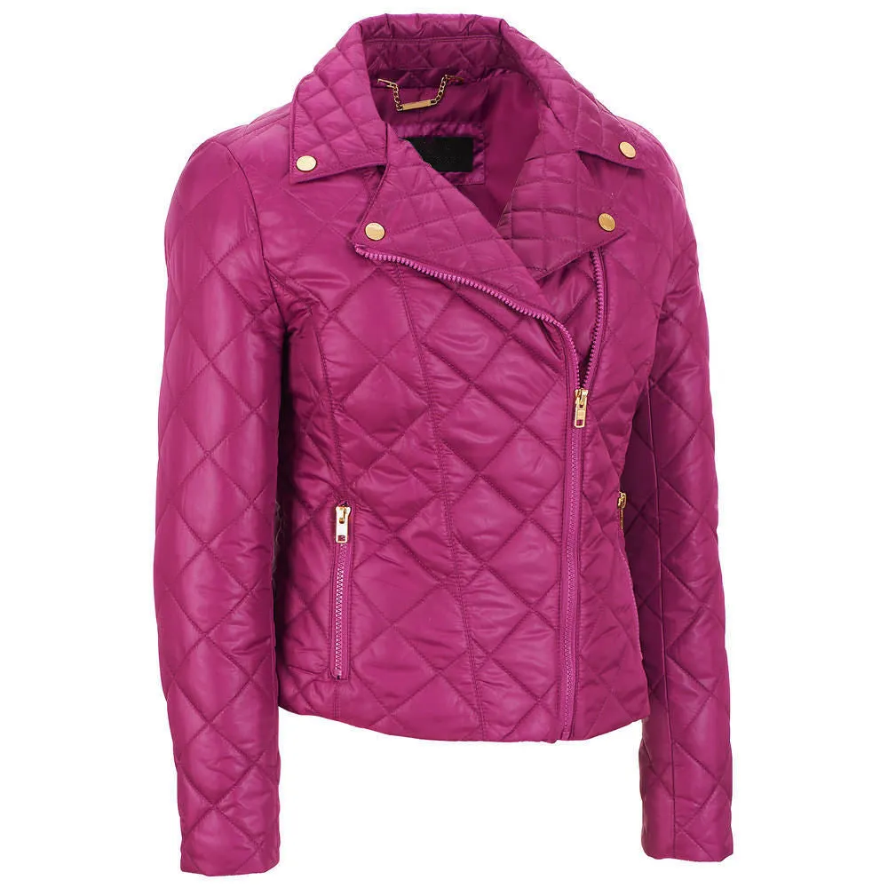 Women's Hot Pink Quilted Leather Jacket WJ036